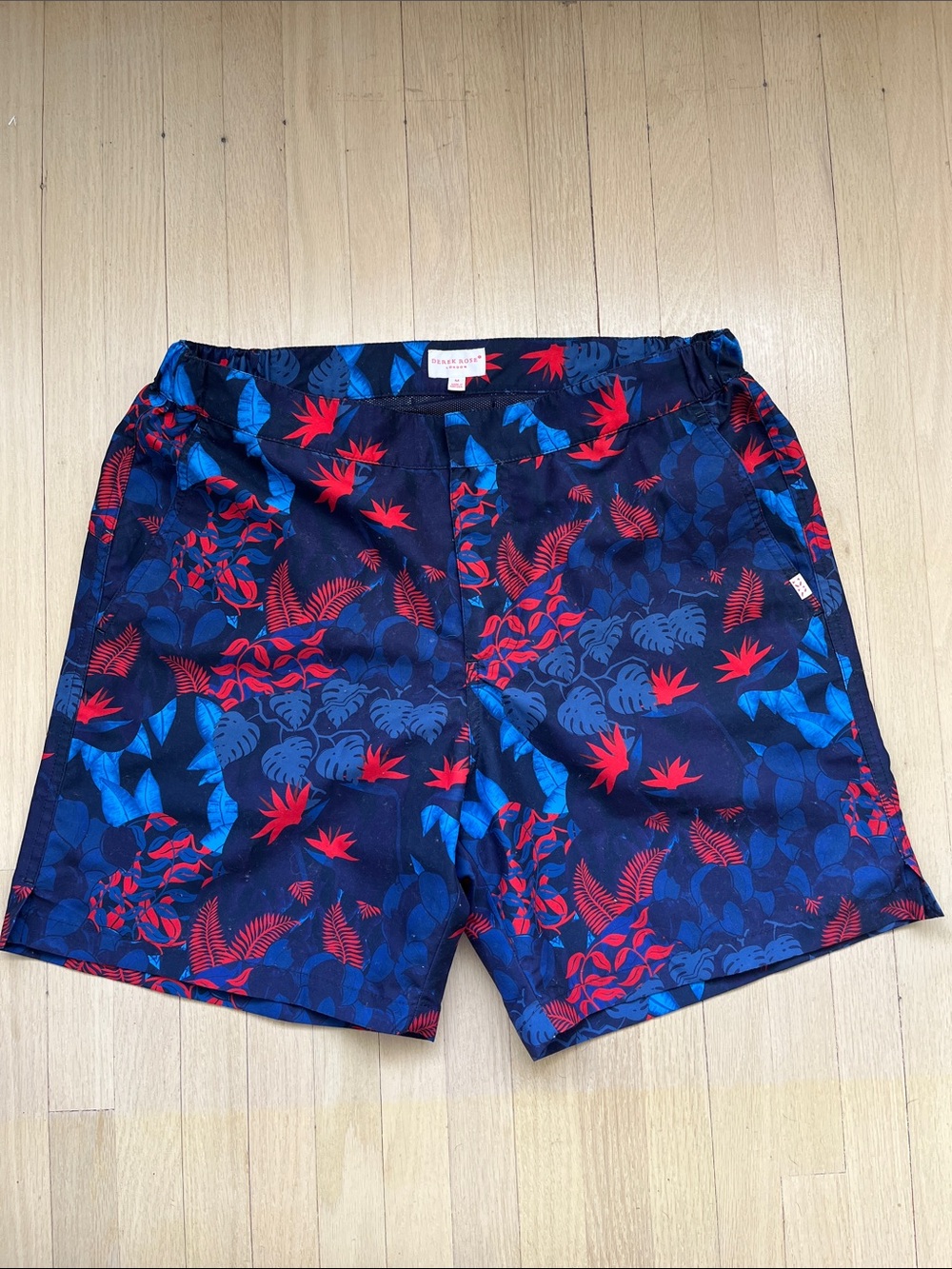 Derek Rose London - Navy/Red Tropical Print Swim Trunks